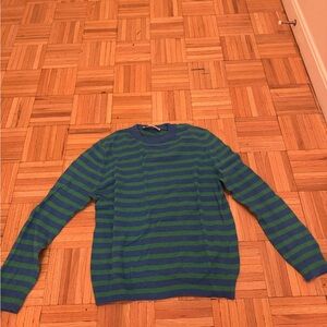Zara Green and Blue Striped Crewneck Sweater